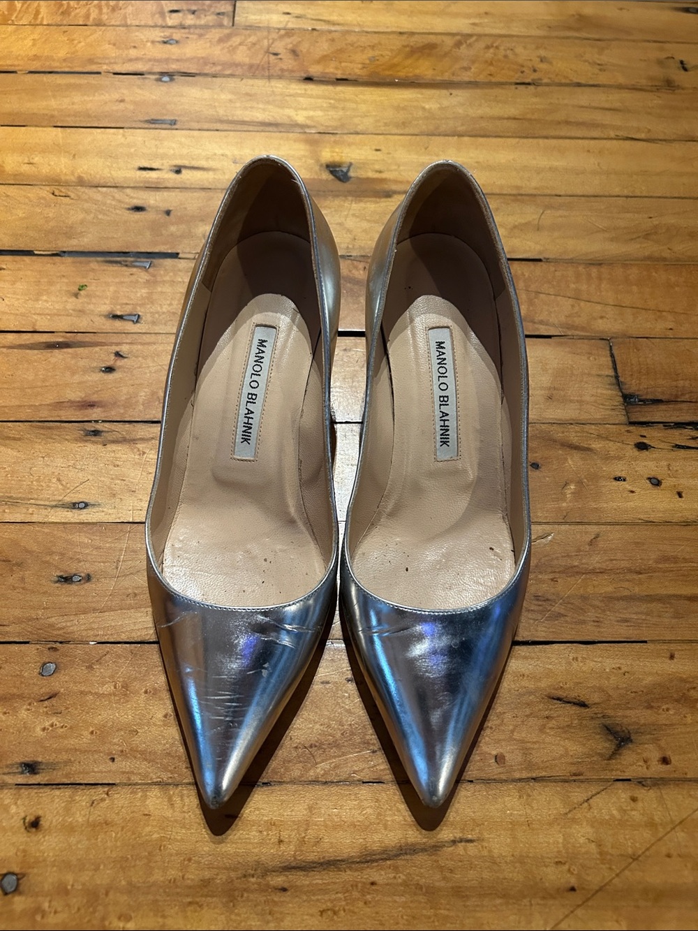 Manolo Blahnik Silver Pointed-Toe Pumps